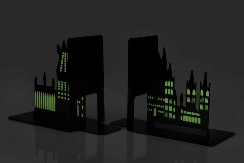 Seven20 Harry Potter Hogwarts Castle Metal Bookends | Die Cut Metal Bookends with Hogwarts Castle Silhouette Glow in The Dark Design | Ideal for Harry Potter Book Collections & More - Image 3